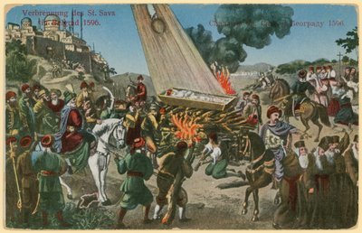 Ottomaanse Turken verbranden de resten van St. Sava als straf voor een opstand door de Serviërs, Belgrado, 1596 door European School